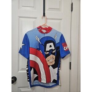 Vintage Marvel Captain America All Over Print Pearl Izumi Cycling Jersey Shirt L